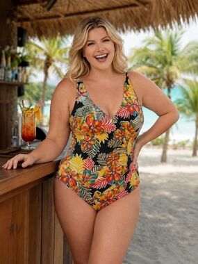 SUMMER CLEARANCE JANTZEN Bright Tropical Print ONE PIECE